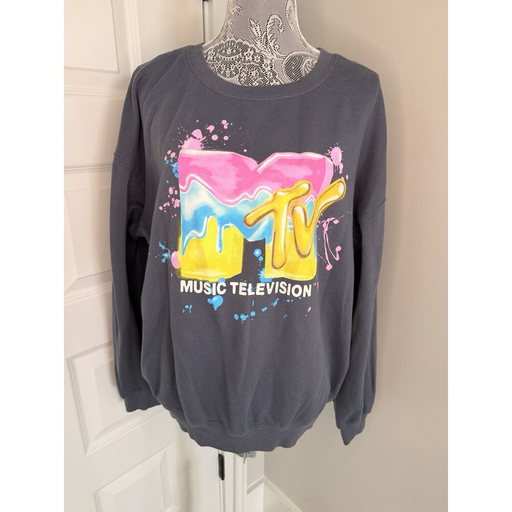 MTV Sweatshirt Womens MD (7-9) 90's Y2K Grunge Gray Vintage Graffiti Style
